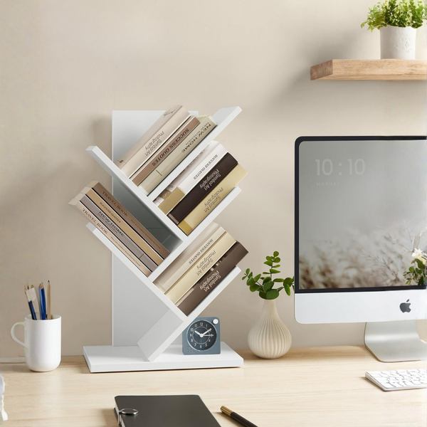 Repisa de escritorio para libros, blanca