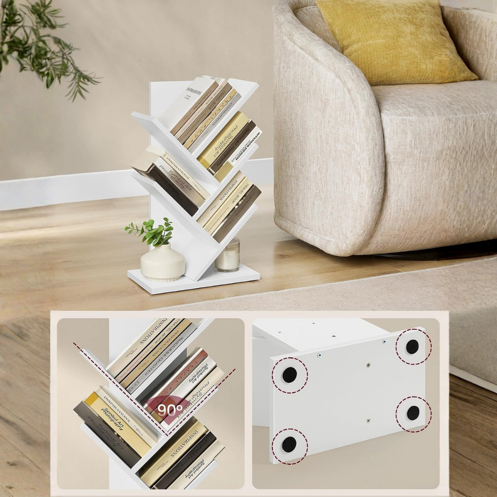 Repisa de escritorio para libros, blanca