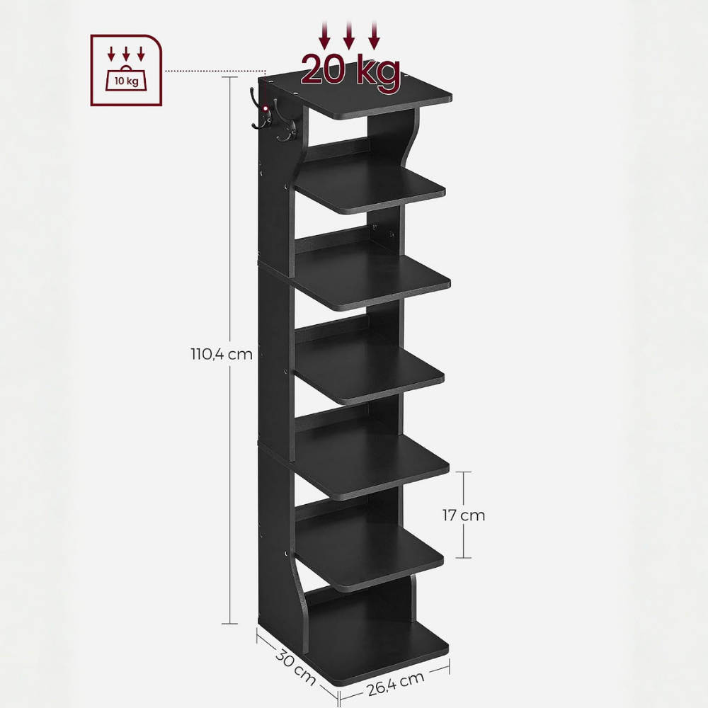 Zapatero vertical angosto de 7 niveles