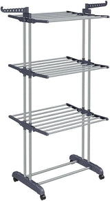 Tendedero de ropa plegable con ruedas, acero inoxidable