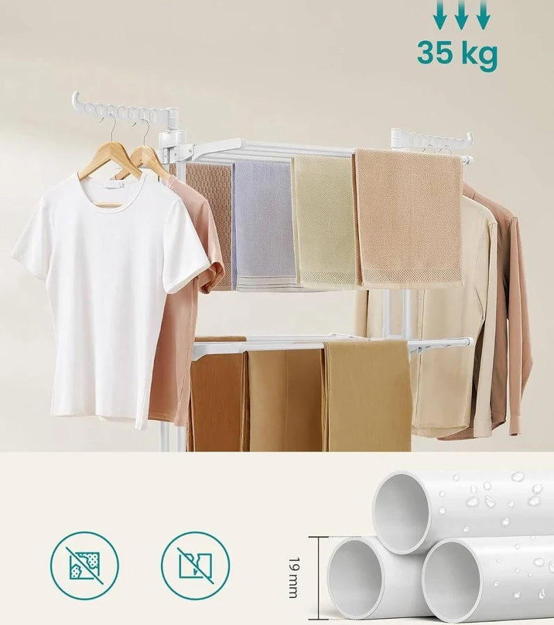 Tendedero de ropa plegable con ruedas, acero inoxidable