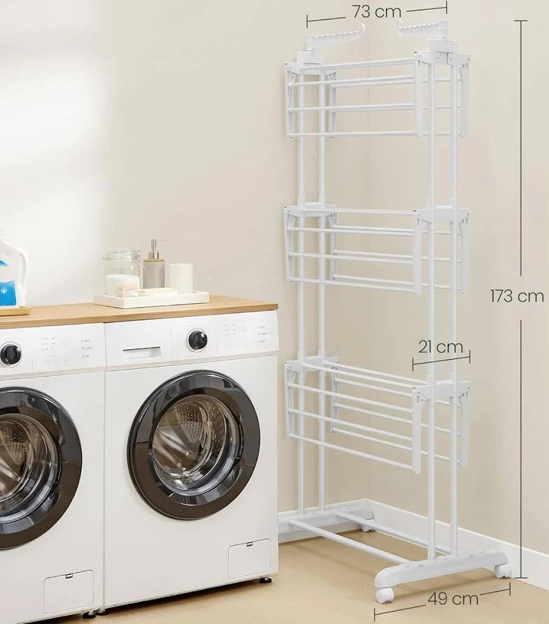 Tendedero de ropa plegable con ruedas, acero inoxidable