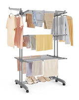 Tendedero de ropa plegable con ruedas, acero inoxidable