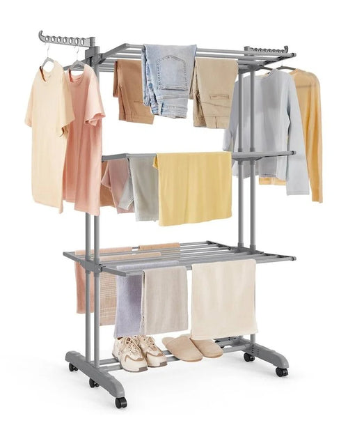 Tendedero de ropa plegable con ruedas, acero inoxidable